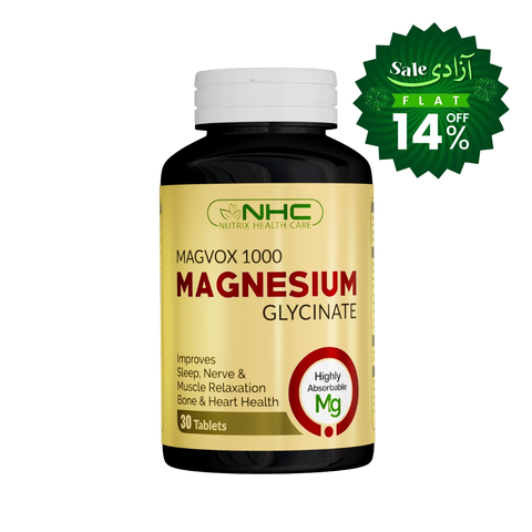 NHC Magvox 1000 Magnesium Glycinate supplement bottle with a white cap and a beige label, shown on a white background with a green sale badge in the top right corner.