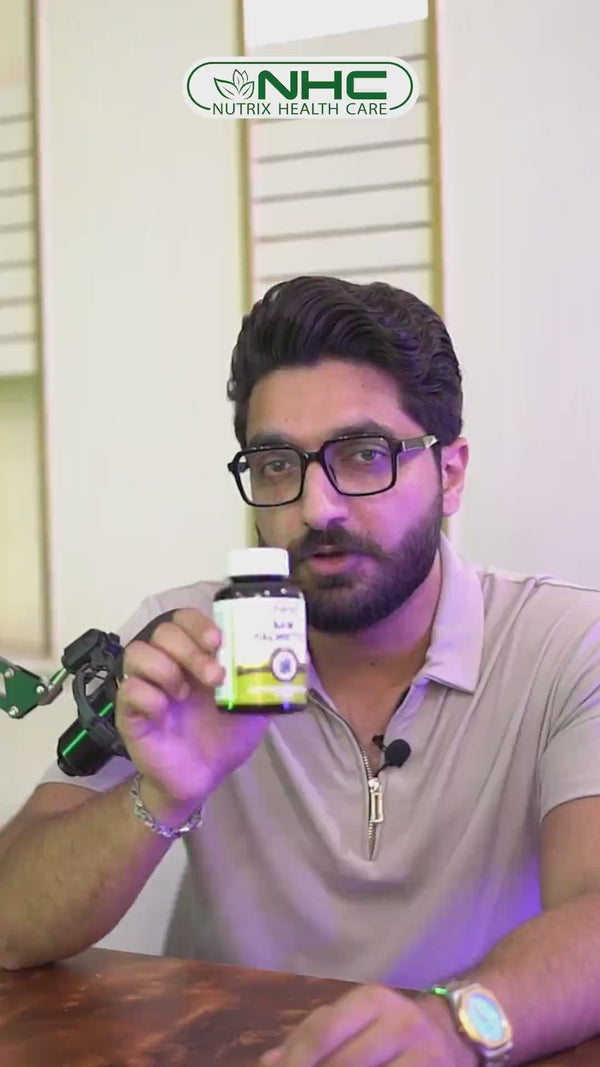 Azeem holding NHC Saw Palmetto supplement bottle, explaining prostate health benefits