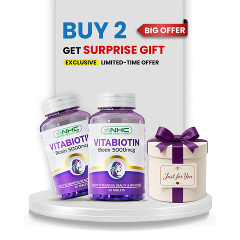 VitaBiotin Dream Hair Bundle offer banner with 2 bottles plus surprise gift for Rs 3180